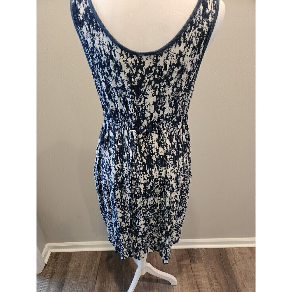 La Cera Crinkle Dress Sz L whit/navy boho tie front Sleeveless knee length - Picture 3 of 6